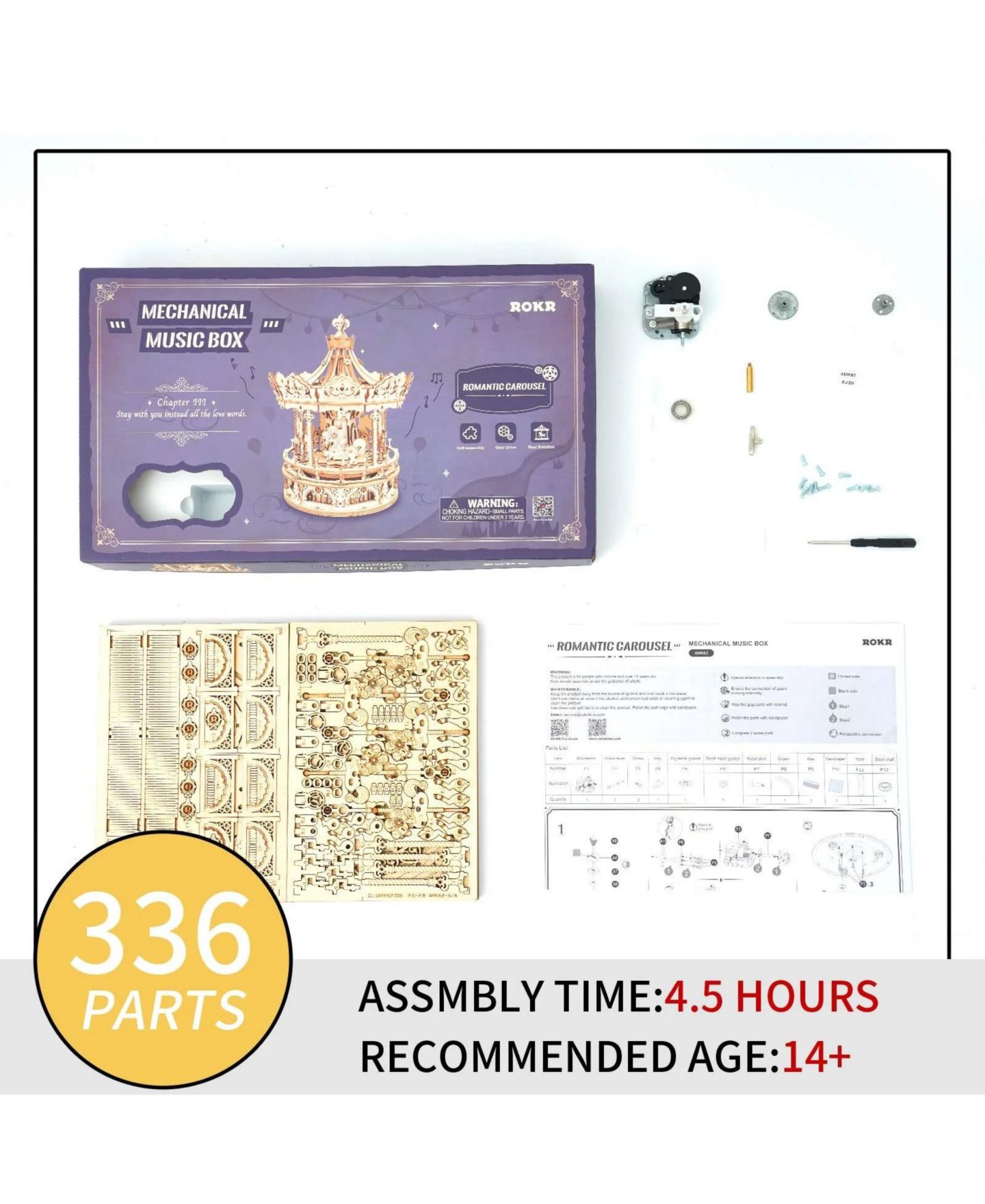Детские конструкторы Robotime Carousel Music Box 336-Piece 3D Puzzle, Ages 14+ — фото 3