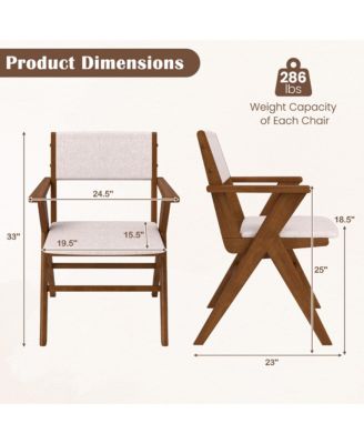 Wooden Dining Chair Set of 4 w/ Rubber Wood Frame Padded Seat & Back Armrests