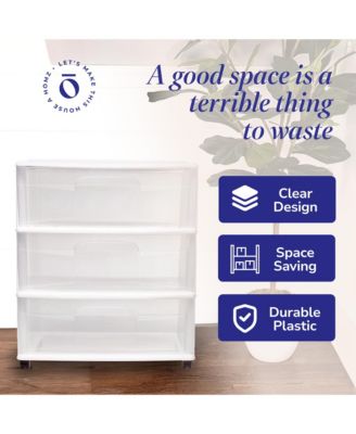 Plastic 3 Clear Drawer Small Rolling Storage Container Tower