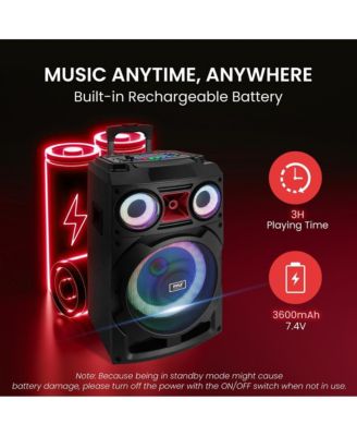 10” Portable Wireless BT Speaker System with TWS, Rechargeable Battery, FM/MP3/USB/SD Input & Wireless Microphone