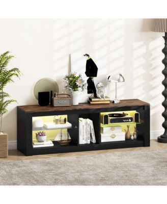 TV Stand w/ LED Light for TVs up to 65 inch w/ Adjustable Tempered Glass Shelves