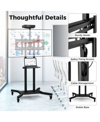 Mobile TV Stand for 32-70 inch Flat or Curved TVs up to 110 lbs w/AV Shelf
