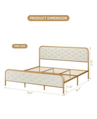 King Bed Frame with Button Velvet Headboard, Upholstered Tufted Footboard