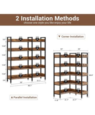 Convertible 5-Tier Corner Bookshelf with L-Shaped Industrial Design for Home Office, Living Room, or Study