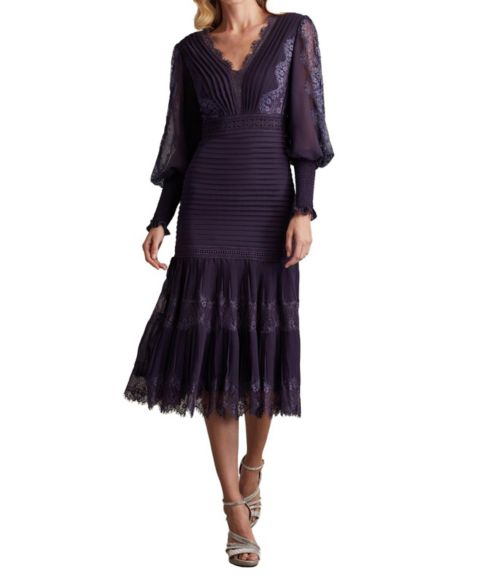 Женское платье Tadashi Shoji Nyssa Bishop Sleeve, цвет: Баклажановый