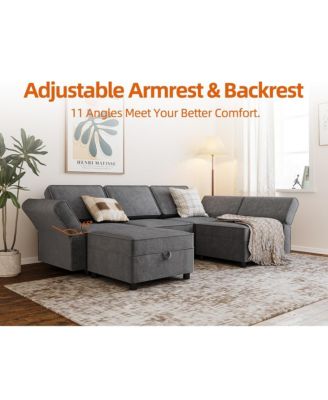 87.4" Chenille Reversible Sectional Sofa, 5-Seater Modular Sectional Sofa, Comfy Sectional Sleeper Sofa Couch with Chaise, U-Shape Modular Couch with Storage Seats & Ottomans, Grey