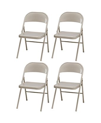 Sudden Comfort All Steel Indoor Outdoor Folding Chair Set, Buff (Set of 4)