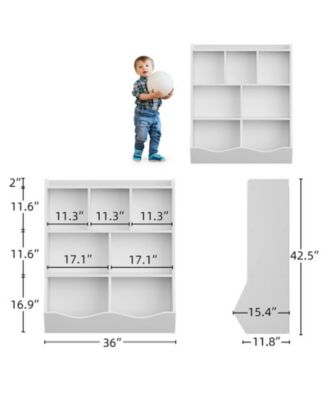 Toy Storage Cabinet, Three-Tier Kids Bookshelf and Bookcase for Storage Books and Toys Shelf with Cubby Organizer for Bedroom and Playroom