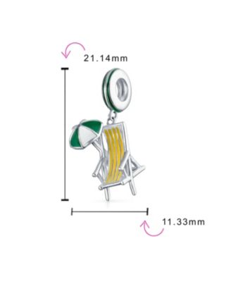 Tropical Vacation Umbrella Beach Chair Dangle Charm Bead Enamel Sterling Silver