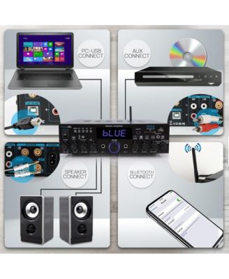 Bluetooth Stereo Amplifier Receiver - Optical, Phono, Coaxial, FM Radio, USB & SD Memory Card Readers, Line (3.5mm) Input, Digital LED Display, Microphone Inputs (200W)