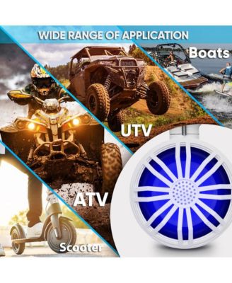 3.5" Waterproof Rated Off-Road Speakers - Compact PowerSport Vehicle Speaker System for Motorcycle or Car with RGB Lights and Remote Control (White)