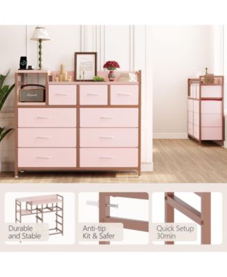 9-Drawer Fabric Dresser with Charging Station – Modern TV Stand for Bedroom