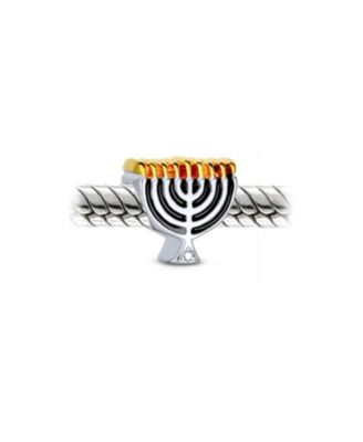 Chanukah Menorah Charm Bead Gold Plated Sterling Silver European Bracelet