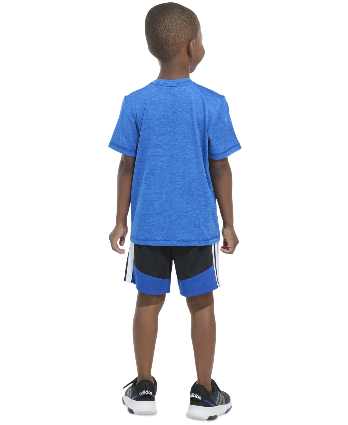Adidas Originals Toddler & Little Boys Short-sleeve Melange T-shirt & Colorblocked 3-stripe Shorts, 2 Piece Set In Blue