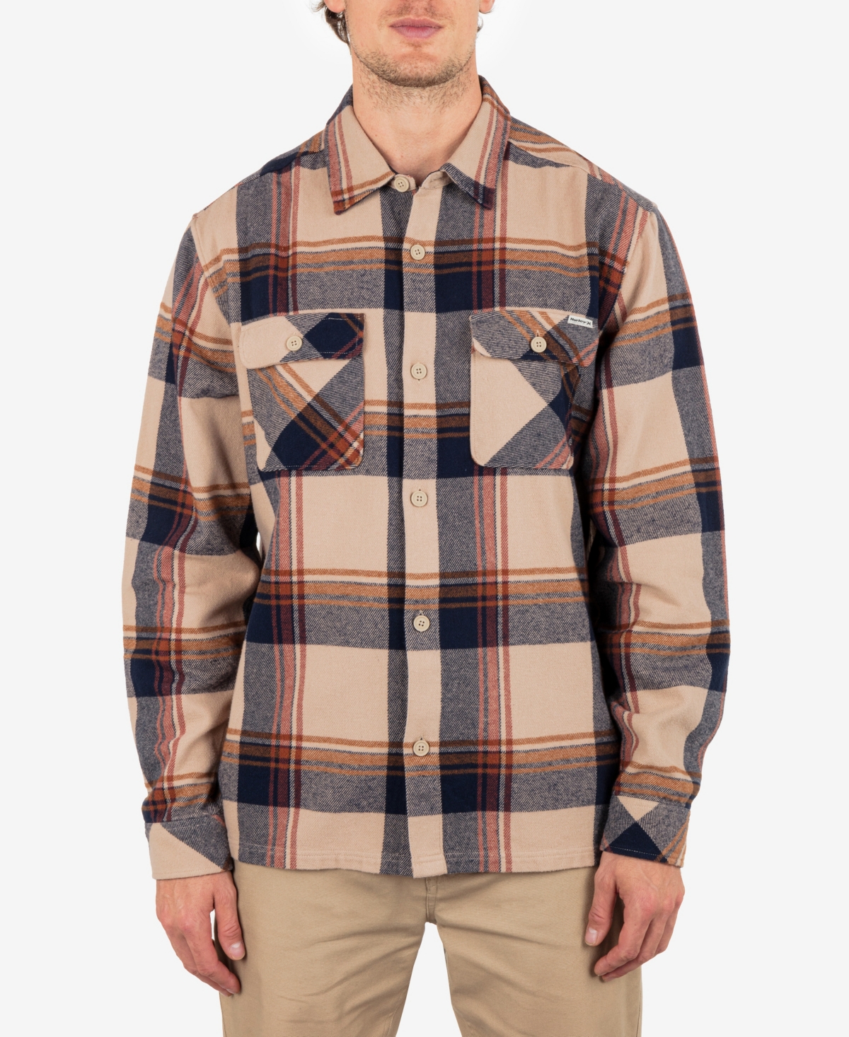 Hurley Men's Santa Cruz Shoreline Flannel Long Sleeve Shirt In Khaki