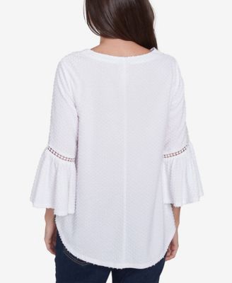 Petite Swiss Dot Solid Flounce Sleeve Top