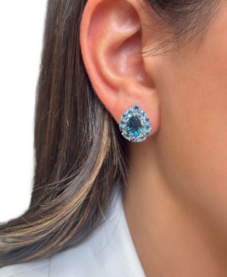 Deep Sea Blue Topaz (2-2/5 ct. t.w.), Blue Topaz (2-3/20 ct. t.w.), Blueberry Sapphire (1/5 ct. t.w.) & Nude Diamond (1/8 ct. t.w.) Earrings in 14k Vanilla Gold
