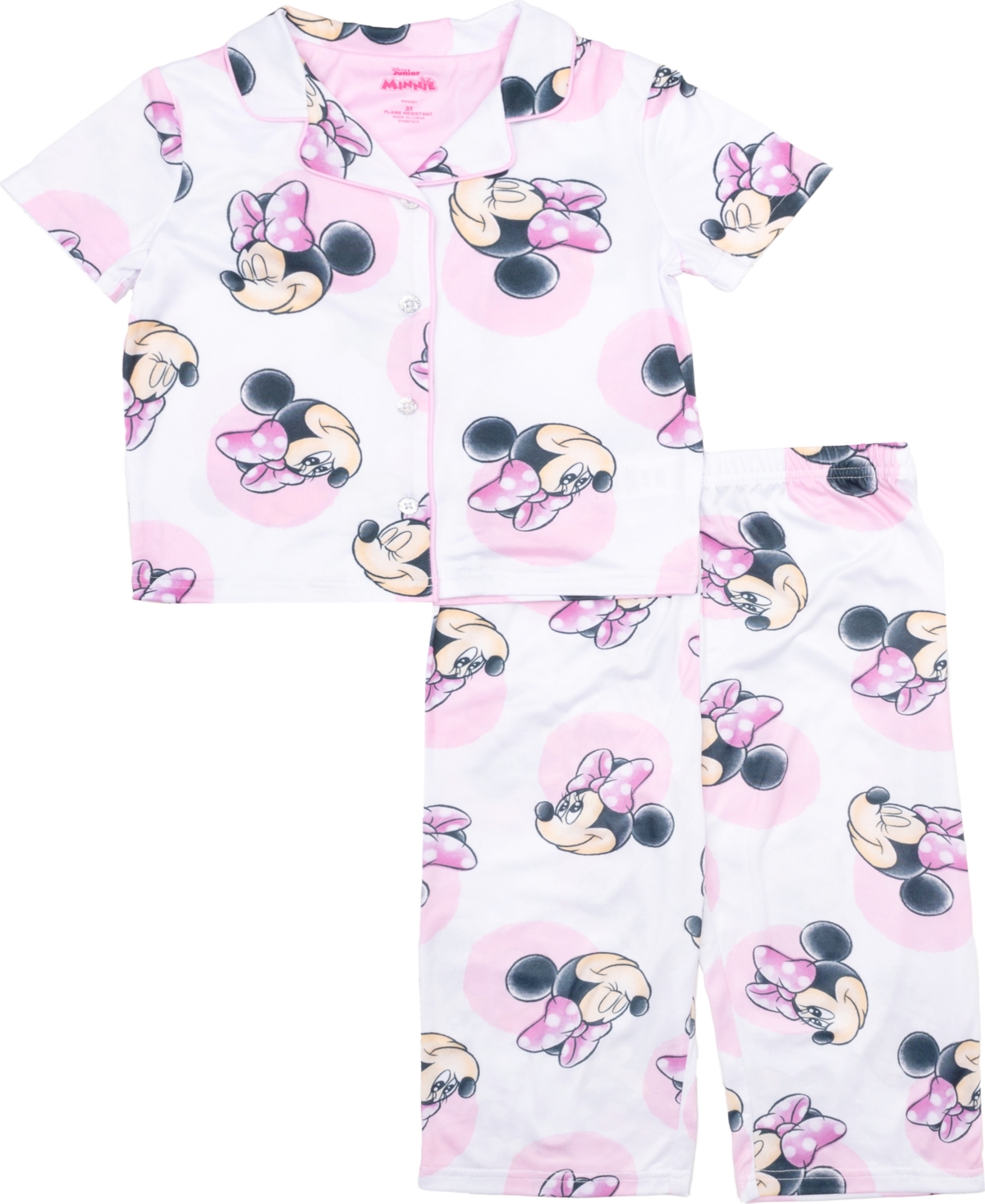 Minnie Mouse Toddler Girls Short Sleeve Button Down Sleep Shirt And Open Leg Pant, 2-piece Pajama Set In Assorted