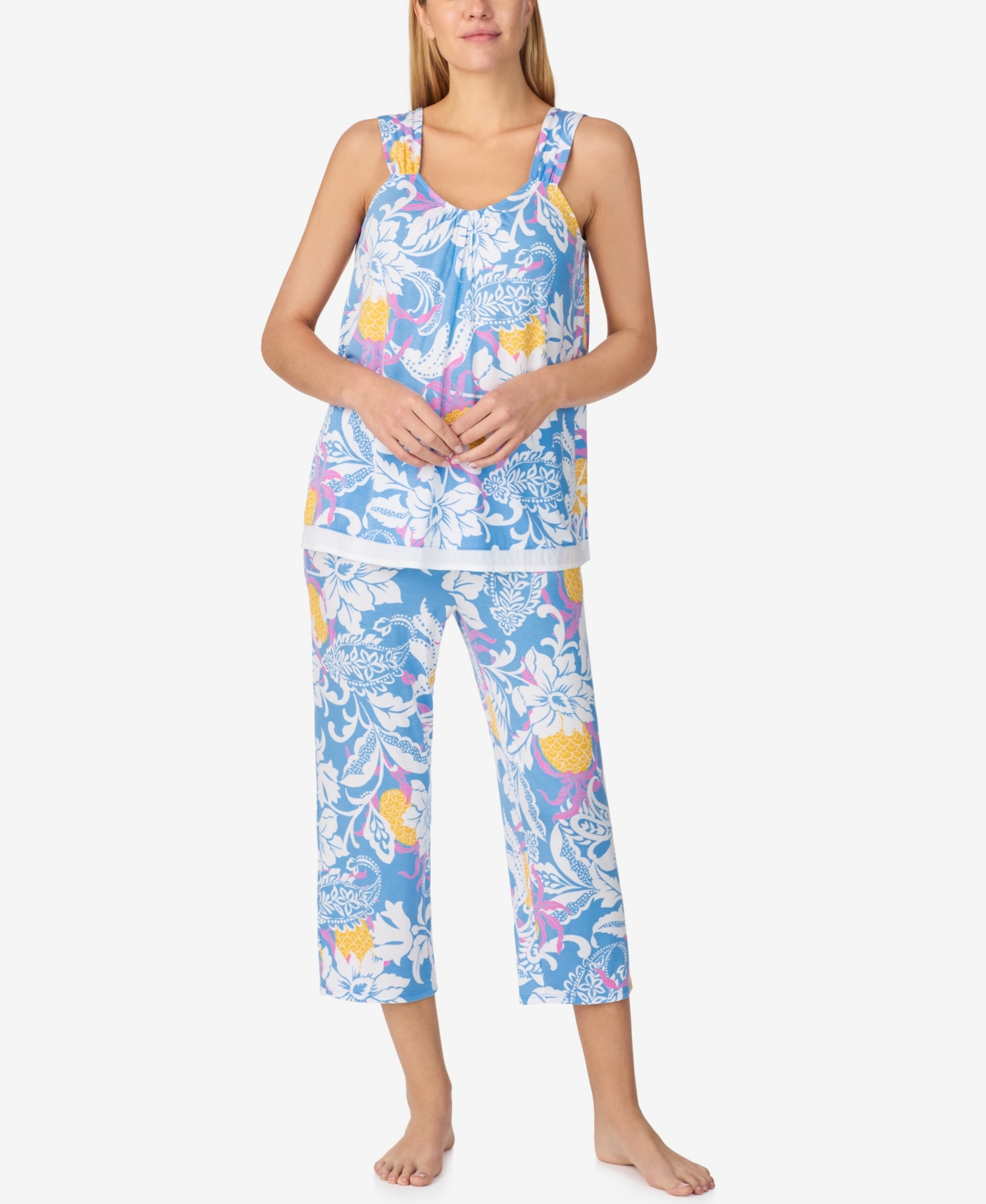 Ellen Tracy Women's Sleeveless Crop Pajama Set In Blue Multi
