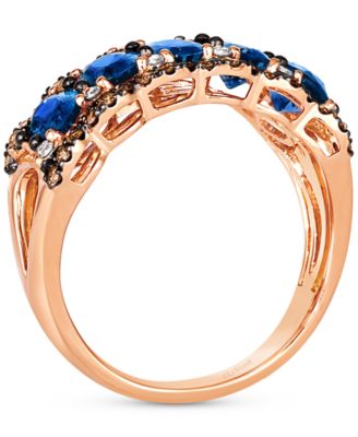 Blueberry Sapphire (2-1/3 ct. t.w.), Chocolate Diamond (1/4 ct. t.w.) & Nude Diamond (1/10 ct. t.w.) Multi Row Ring in 14k Strawberry Gold