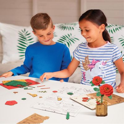 3D Wooden Puzzle Red Rose DIY Model Building Kits Artifical Flower Toys, Red, 3.3"2.5"8.2"