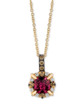 Le Vian - Raspberry Rhodolite (7/8 ct. t.w.) & Diamond (1/4 ct. t.w.) Halo 18" Pendant Necklace in 14k Gold
