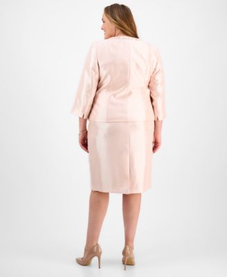 Plus Size Collarless Three-Button 3/4-Sleeve Jacket & Slim Skimmer Skirt Set