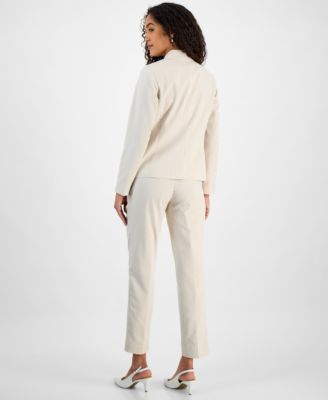Women's Seersucker Two-Button Notch-Collar & Mid-Rise Slim Pants Set, Regular & Petite