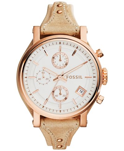 Fossil Women's Chronograph Original Boyfriend Sand Leather Strap Watch 38mm ES3748