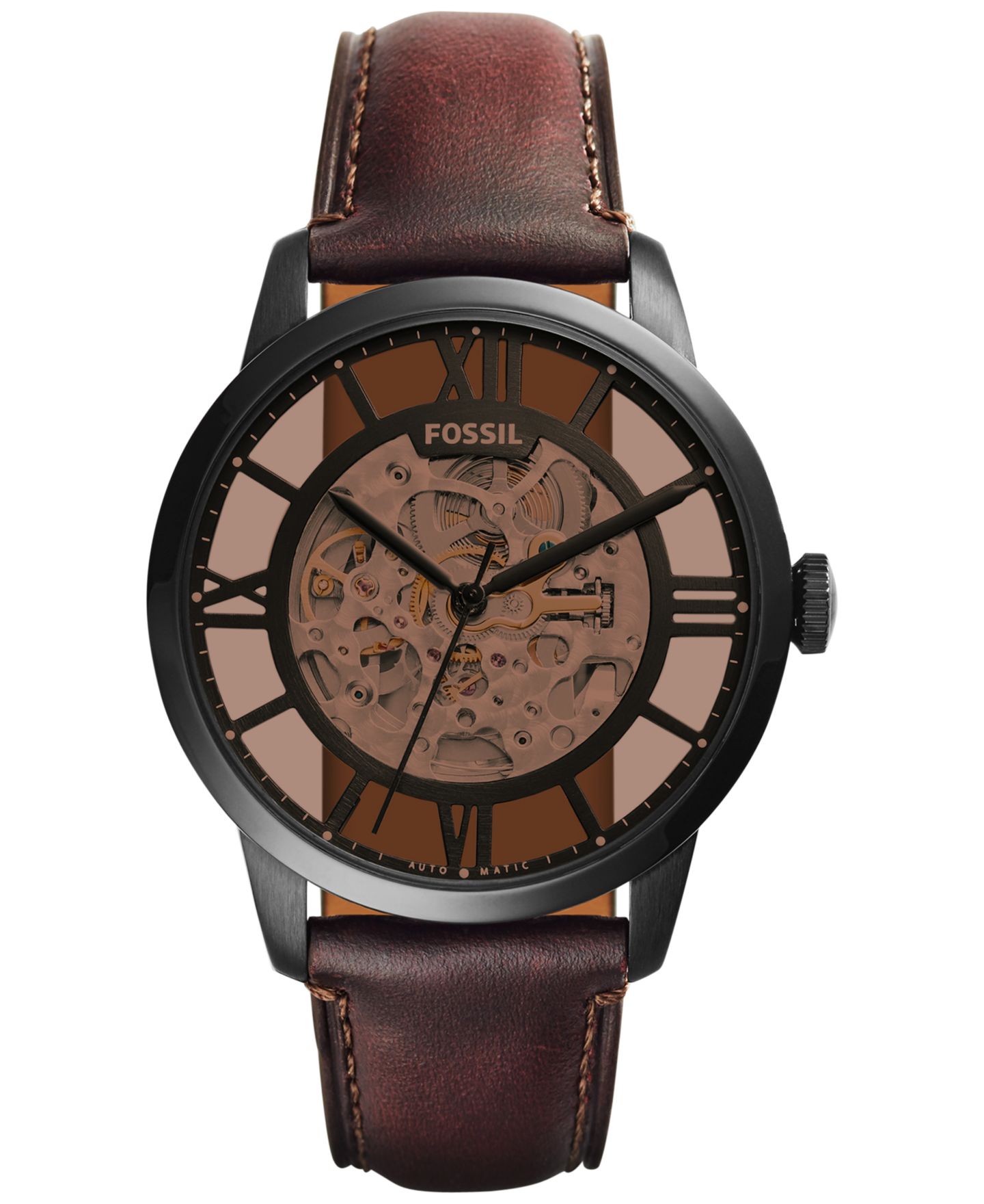 Мужские часы Fossil Automatic Townsman Dark Brown Leather Strap Watch 44mm ME3098 — фото 1