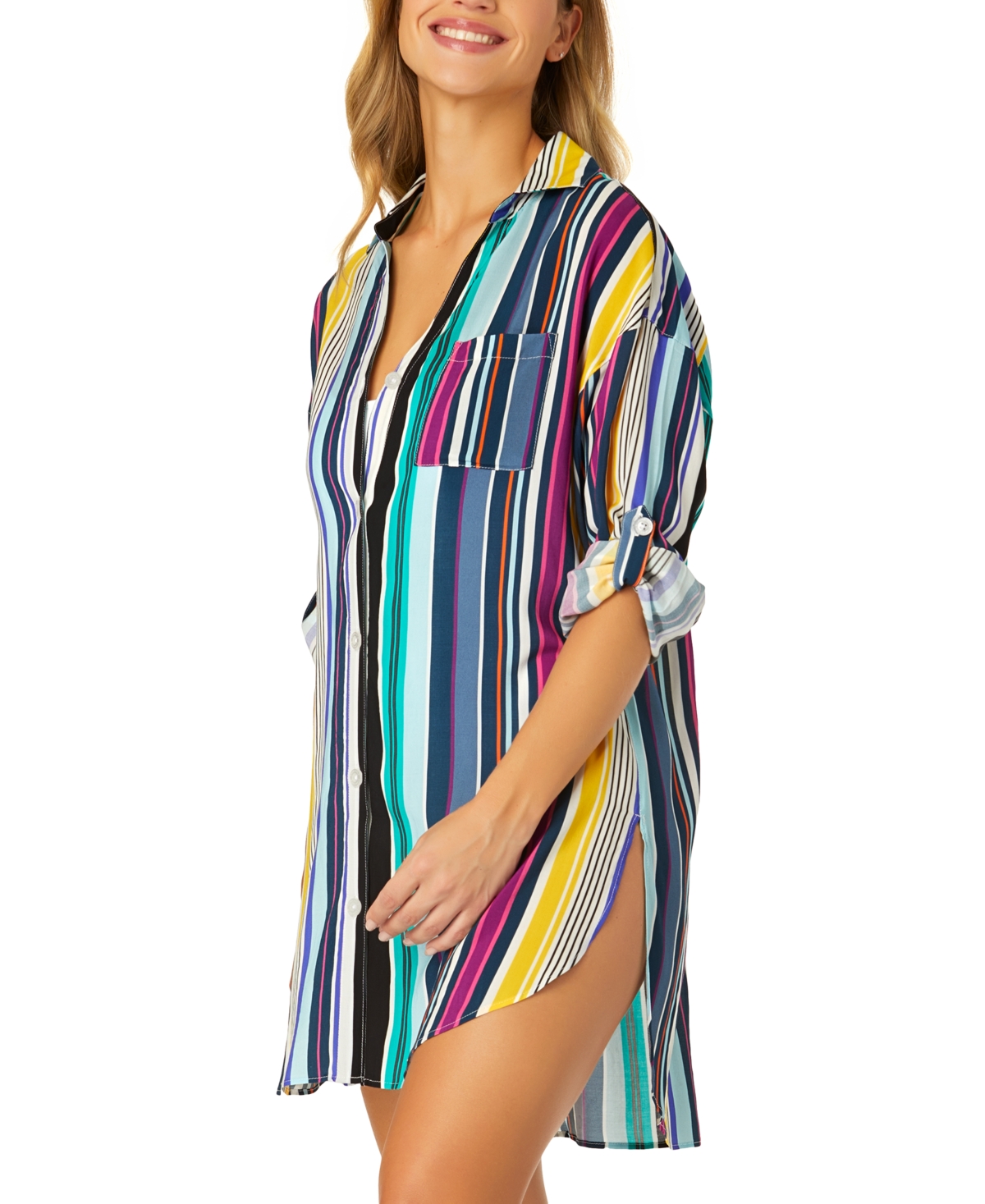 Anne Cole Women's Boyfriend Shirt Swim Cover-up In Multi