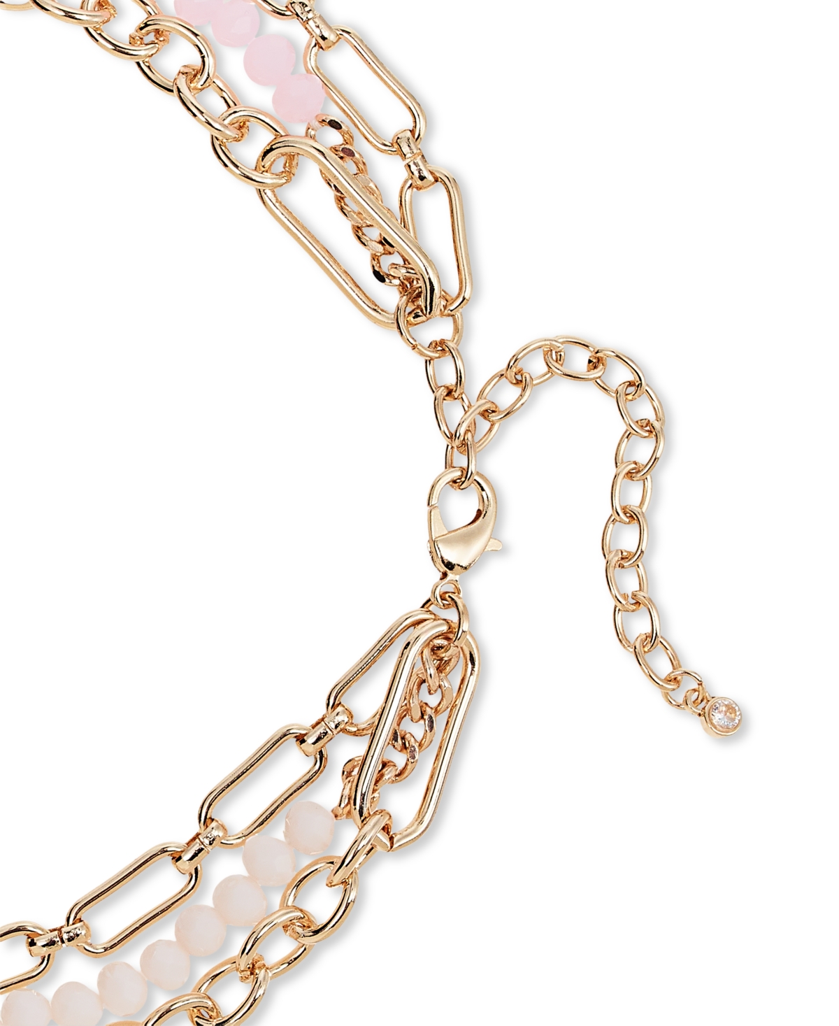 On 34th Gold-tone Stone Beaded Three-row Necklace, 20" + 3" Extender, Exclusively At Macy's In Pink