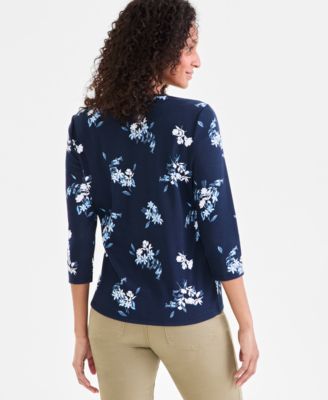 Women's Printed V-Neck 3/4-Sleeve Top, Exclusively at Macy's