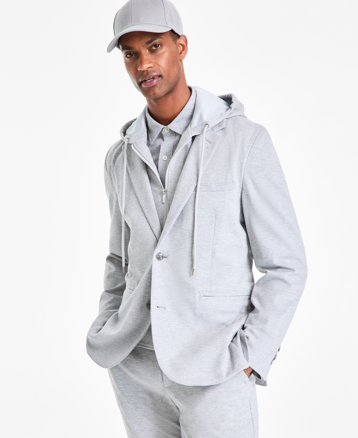 Men's Modern-Fit Knit Hooded Blazer, Exclusively at Macy's - Casual Grey