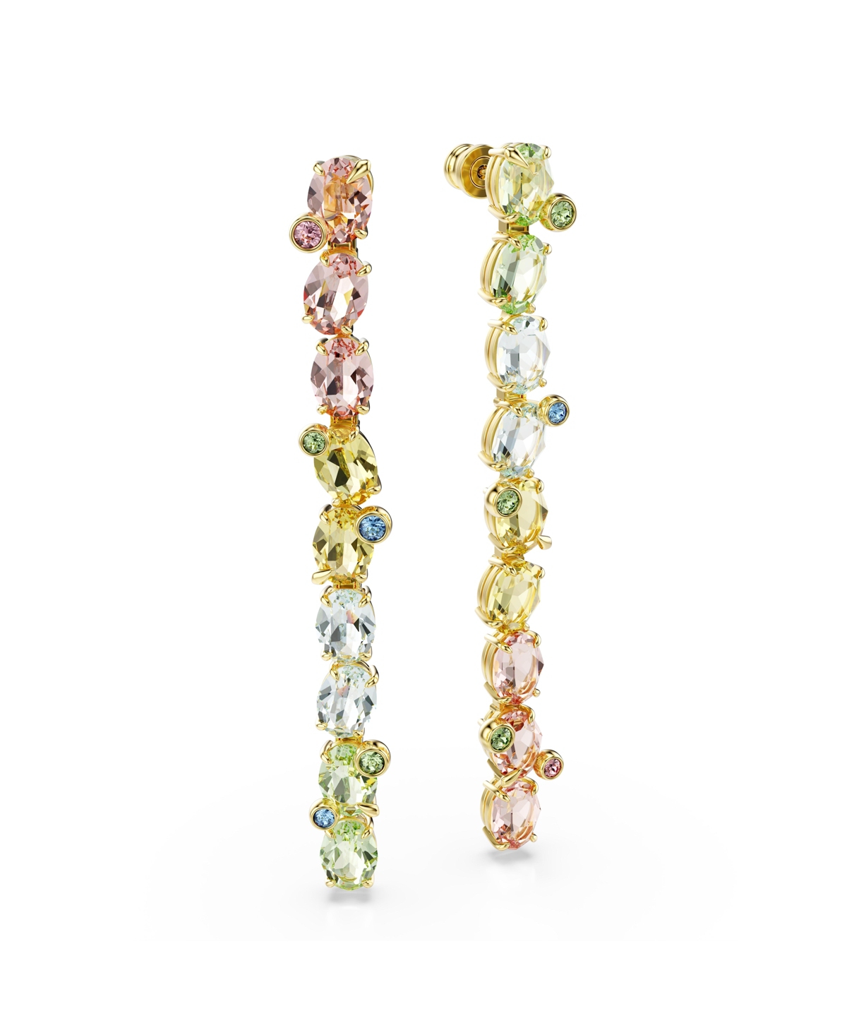 Swarovski Gema Gold-tone Plated, Asymmetrical Design, Mixed Cuts, Multicolored Drop Earrings In Multicolored
