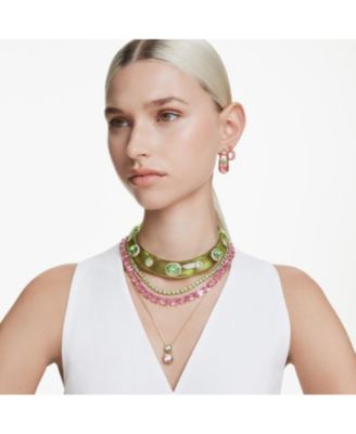 Matrix Gold-Tone Plated, Baguette Cut, Heart, Small, Pink, Hoop Earrings