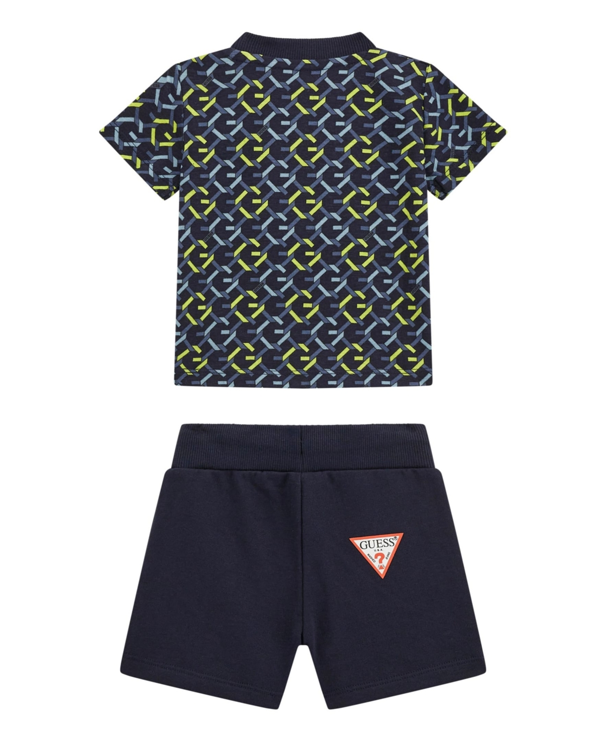 Guess Baby Boys Printed Short Sleeve T-shirt And Active Shorts, 2-piece Set In Blue
