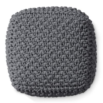 Square Pouf Ottoman, Light Gray - 18.5" W x 18.5" D x 14.5" H Cotton Knit Foot Stool - Boho Floor Pouffe for Living Room