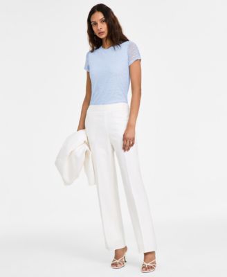 売れ筋商品|||バースリー カットソー トップス レディース Women's Printed Mesh Crewneck Top, Exclusively at Macy's Chateau Blue/bar White Bar III Women's Printed Mesh Crewneck Top, Exclusively at