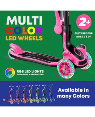 3-Wheel Kids Scooter with Foldable Seat, Adjustable Handlebar, LED Light-Up Wheels & Anti-Slip Deck, Lean-to-Steer Design for Ages 2+, Indoor/Outdoor