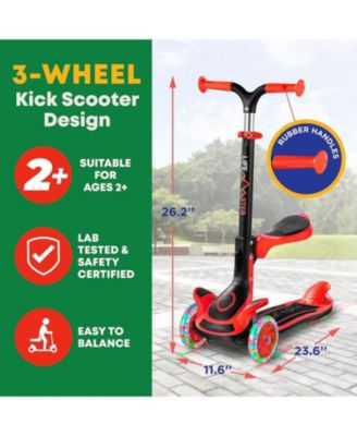 3-Wheel Kids Scooter with Foldable Seat, Adjustable Handlebar, LED Light-Up Wheels & Anti-Slip Deck, Lean-to-Steer Design for Ages 2+, Indoor/Outdoor