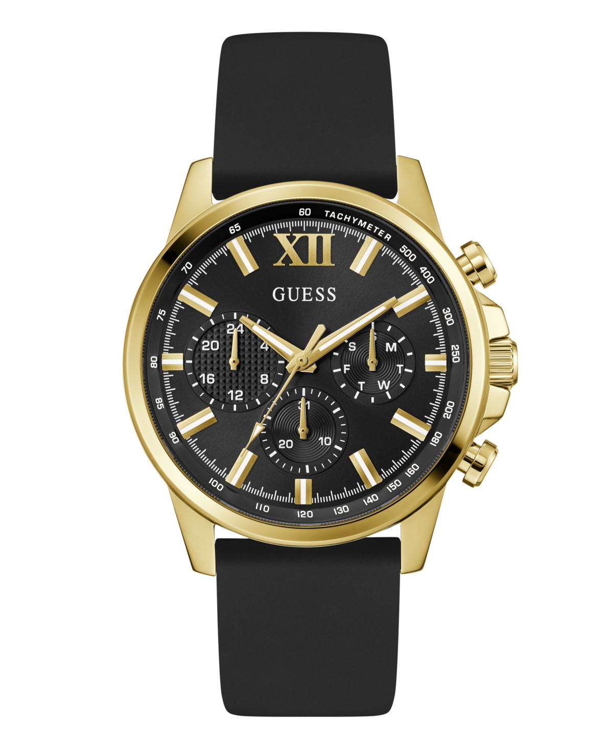 Men's Multi-Function Black Silicone Watch, 44mm - Black