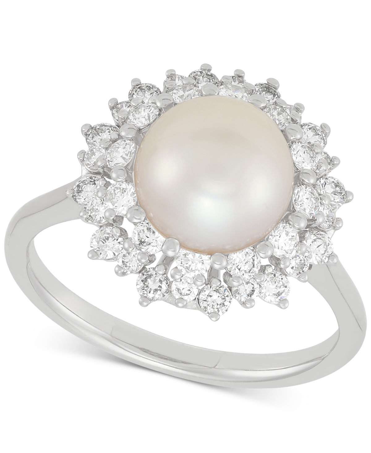 Cultured Freshwater Pearl (8mm) & Lab Grown Diamond (3/4 ct. t.w.) Statement Ring in 14k White Gold - White