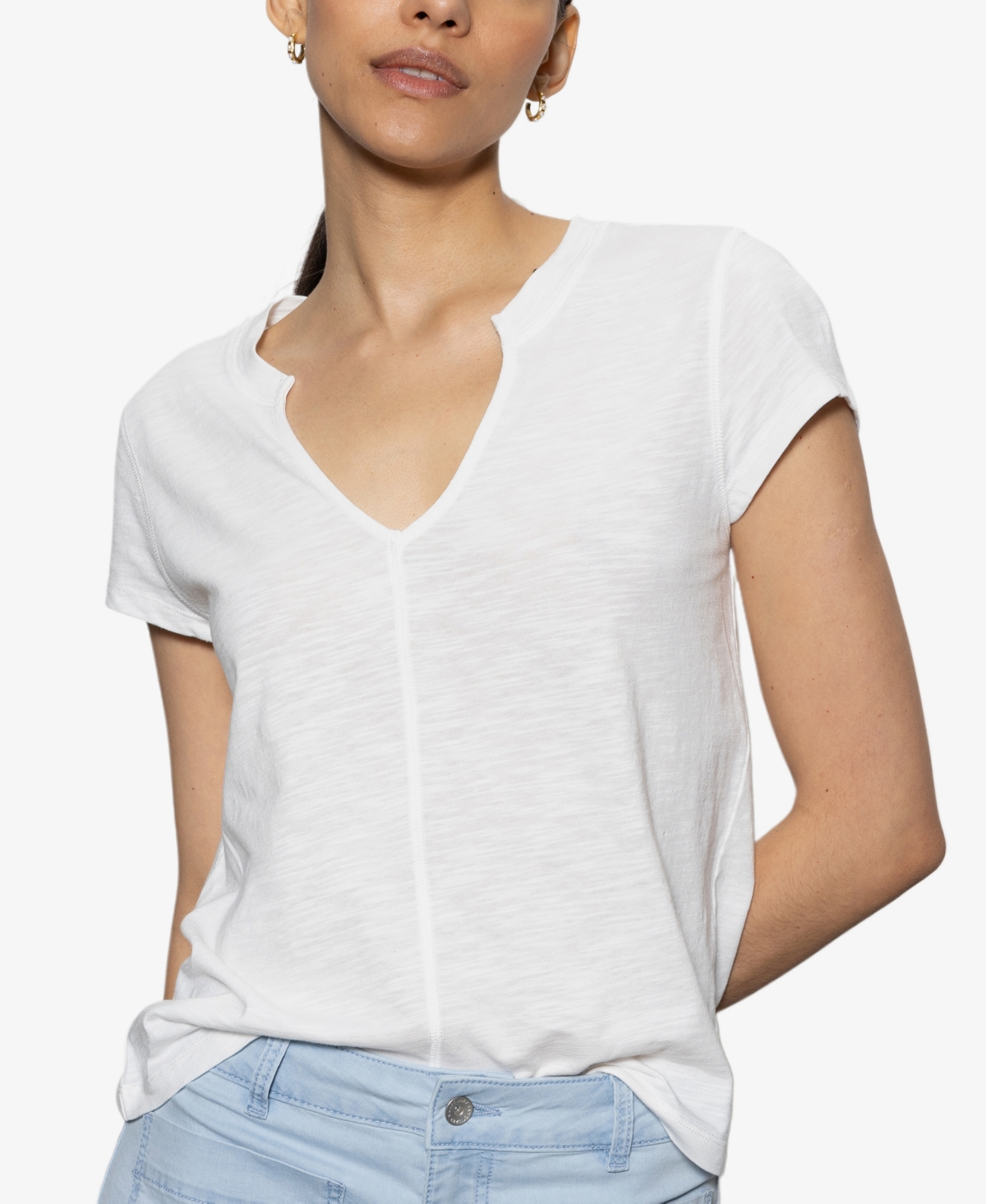 Shop Sanctuary Women's The New Girl Split-neck Short-sleeve T-shirt In White