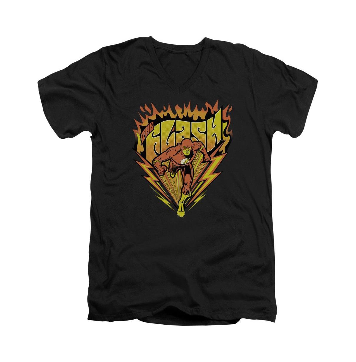 Dc Flash Mens Dc Comics Flash Blazing Speed Short Sleeve Adult V Neck Premium Cotton Tee / T-Shirt - Black