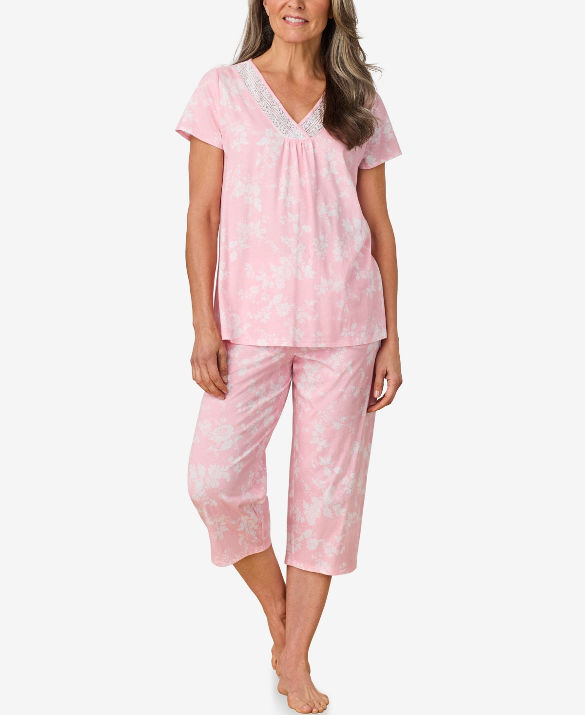 Women's Short Sleeve Capri Pajama Sets - Coral Floral