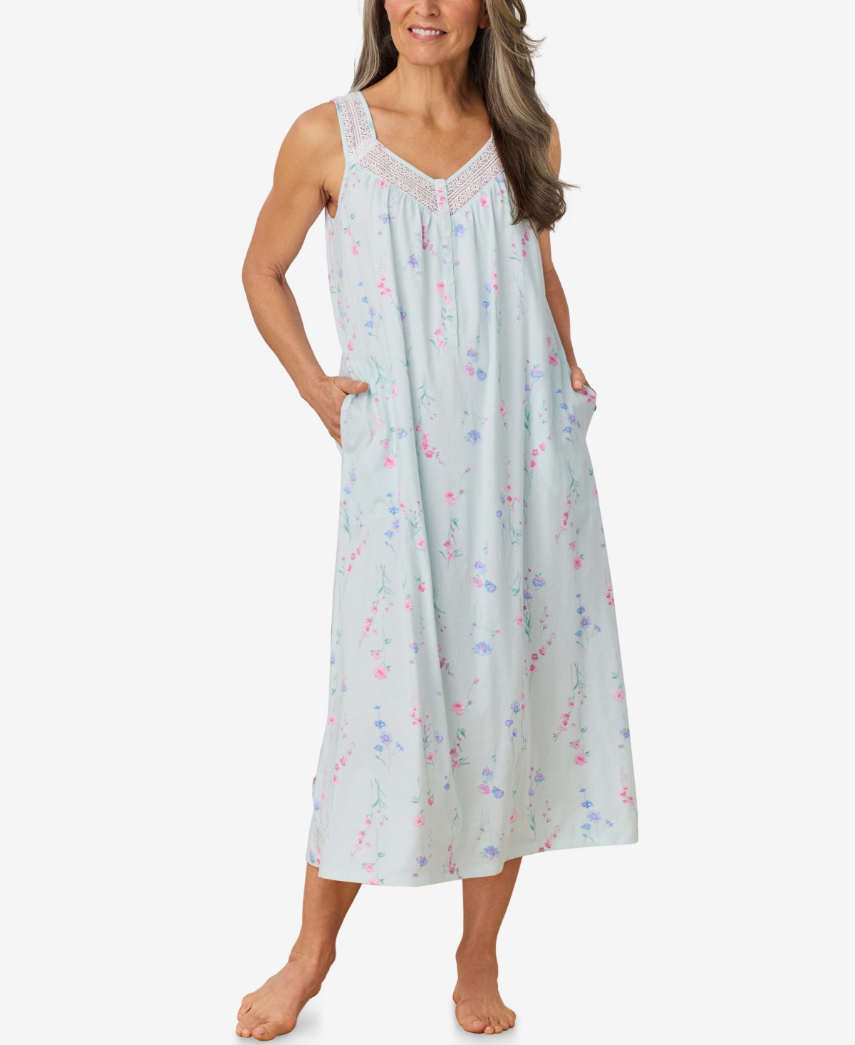 Women's Ballet Sleeveless Nightgown - Aqua Floral