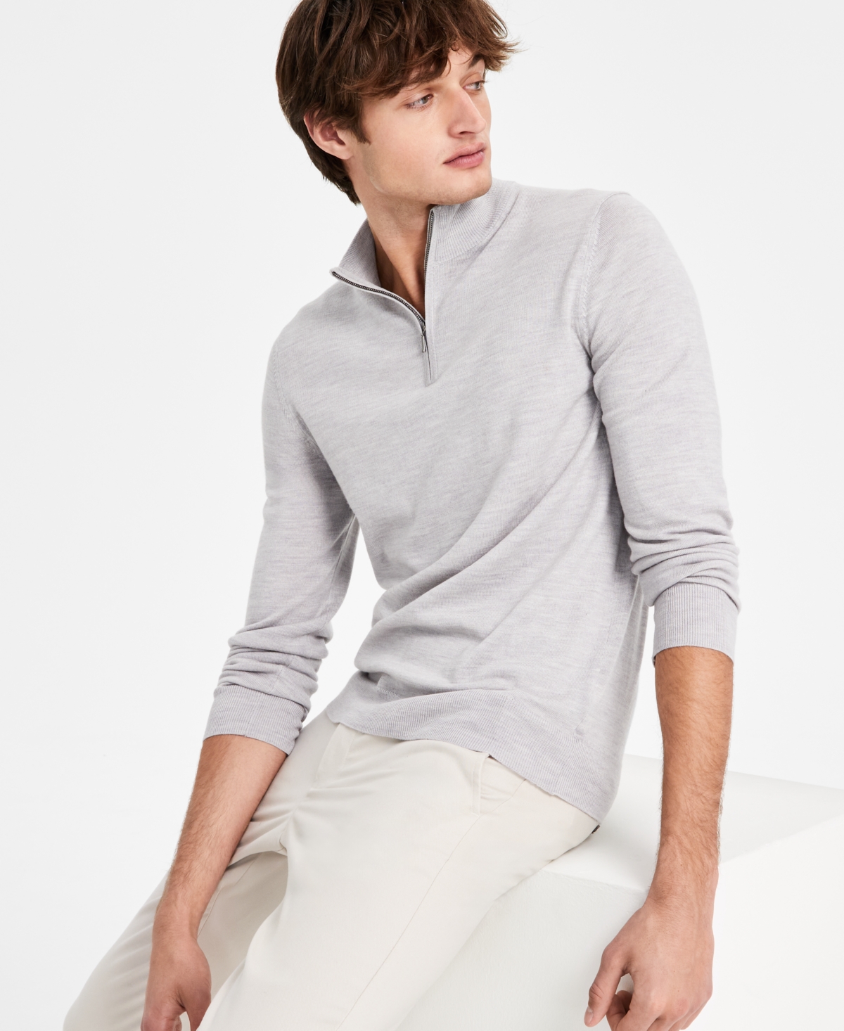 CHARLES TYRWHITT MEN'S MERINO WOOL QUARTER-ZIP SWEATER 