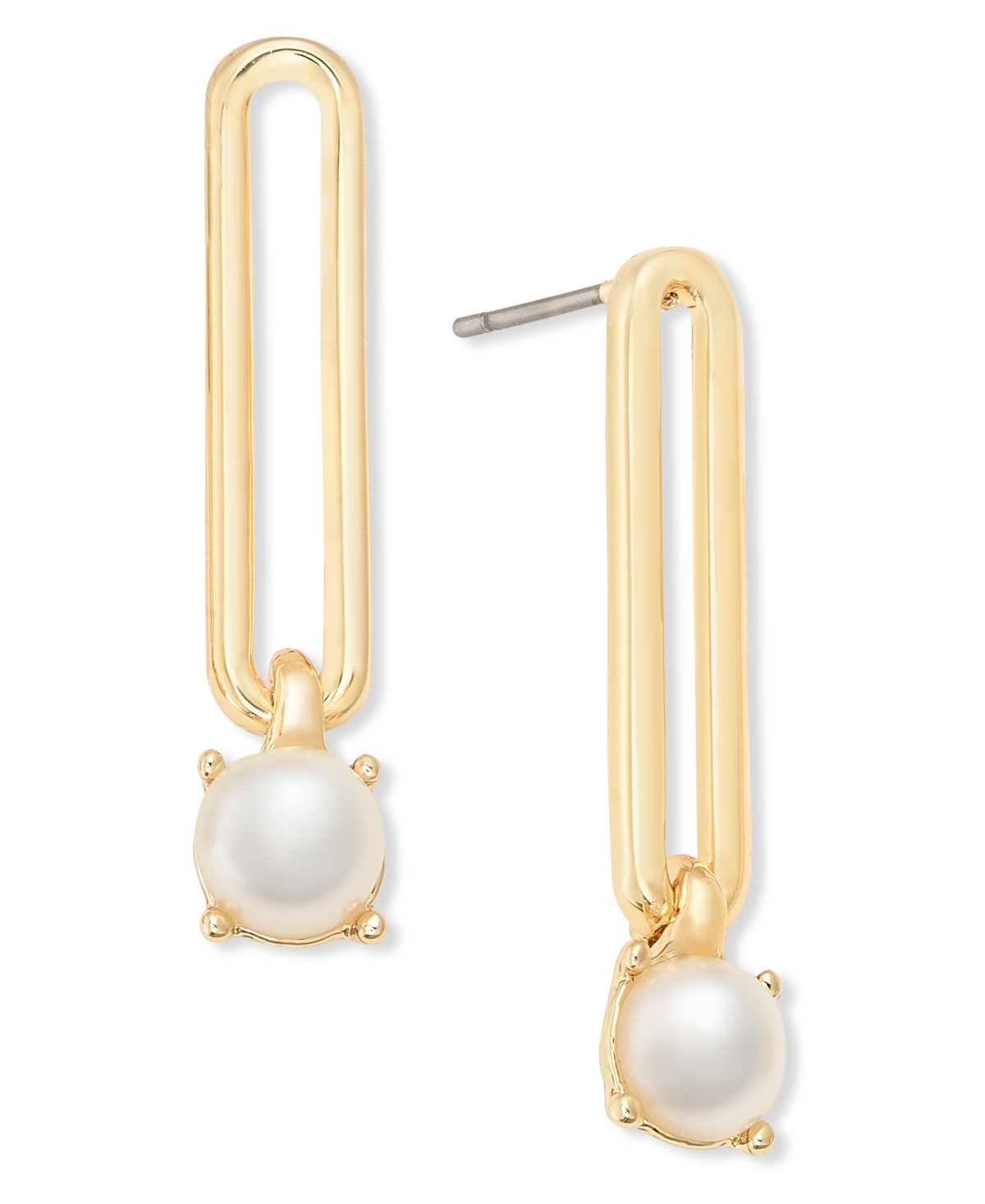 Gold-Tone Link & Imitation Pearl Linear Drop Earrings, Exclusively at Macy's - Gold