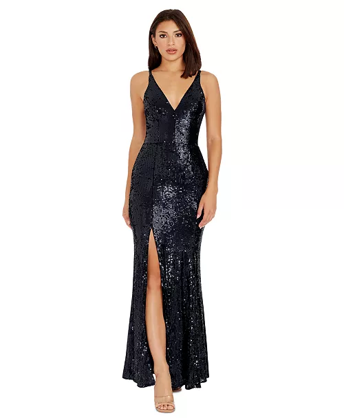 women's iris sequined side-slit gown